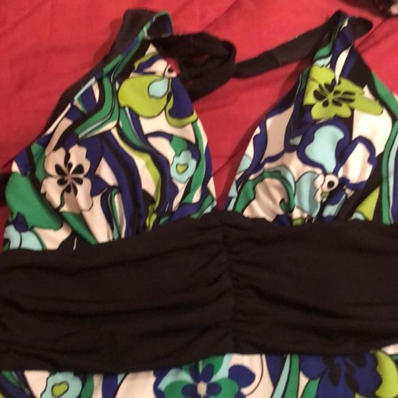 Halter Dress Black and Multicolor Floral Medium - Picture 2 of 3